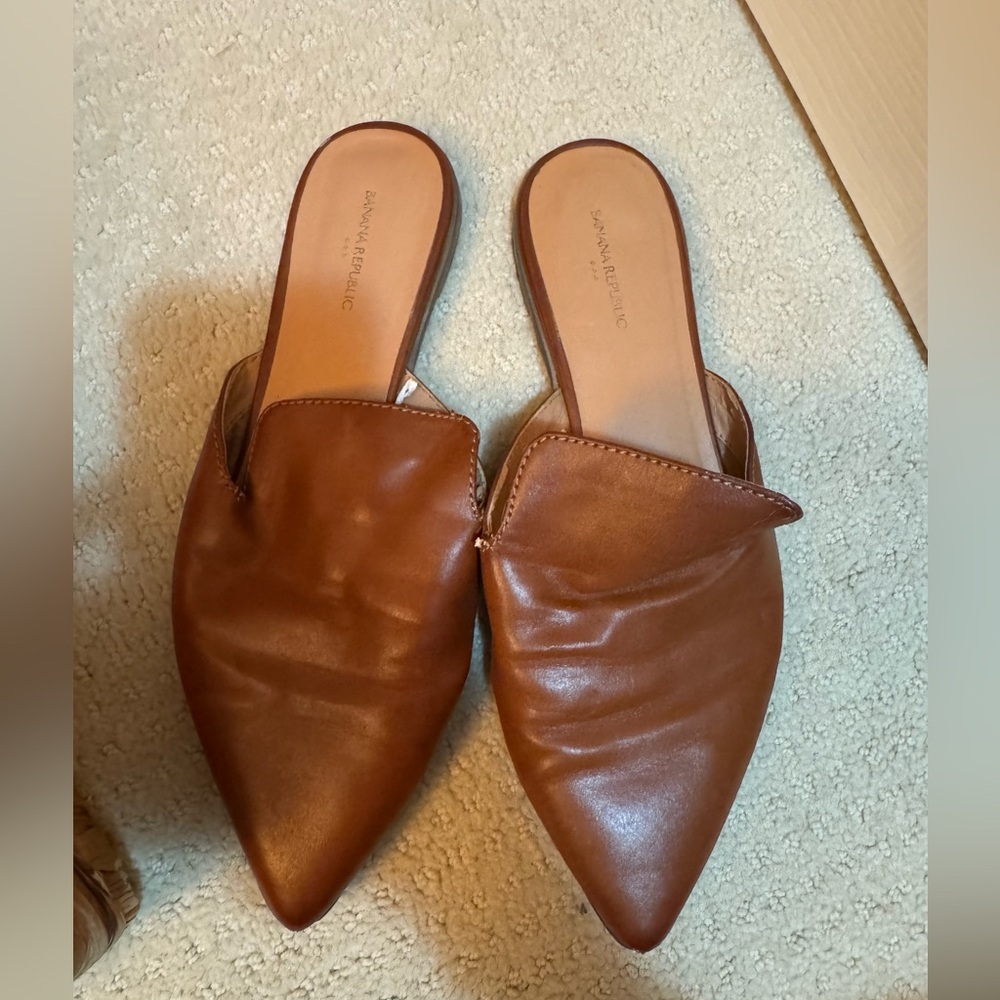 Banana Republic Pointed Toe Mule Slides in Cognac Brown